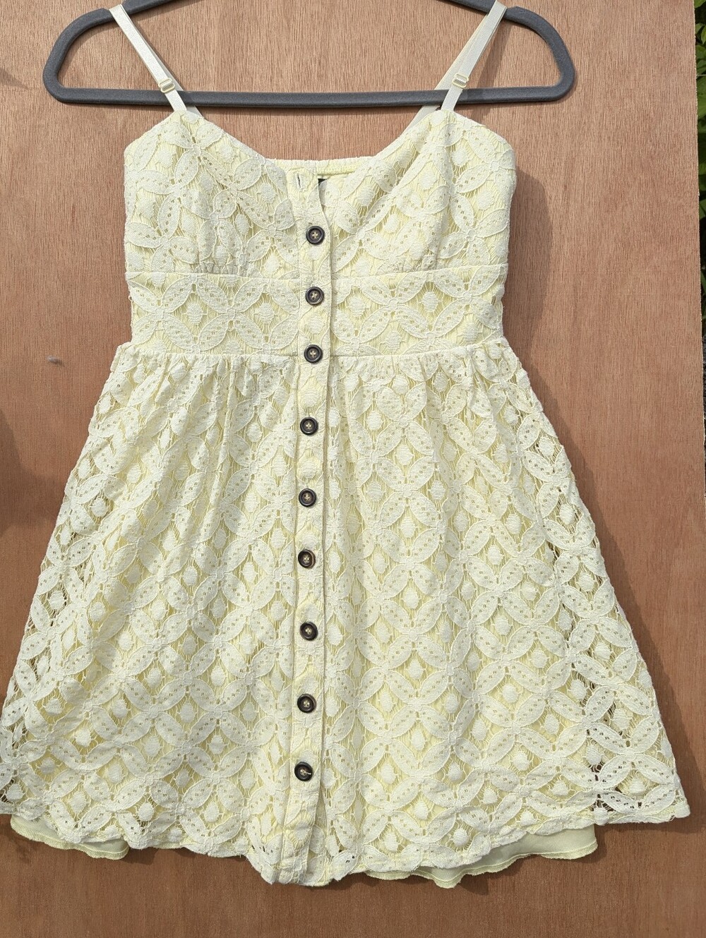 Yellow Lace Mini Dress Summer Romantic Coquettecore Festival Western Rodeo - Picture 4 of 15